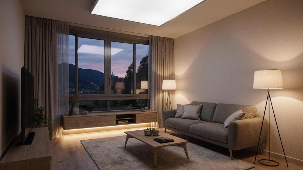 Beleuchtung im Wohnzimmer: Die richtige Kombination aus Deckenleuchten, Stehlampen und LED-Strips