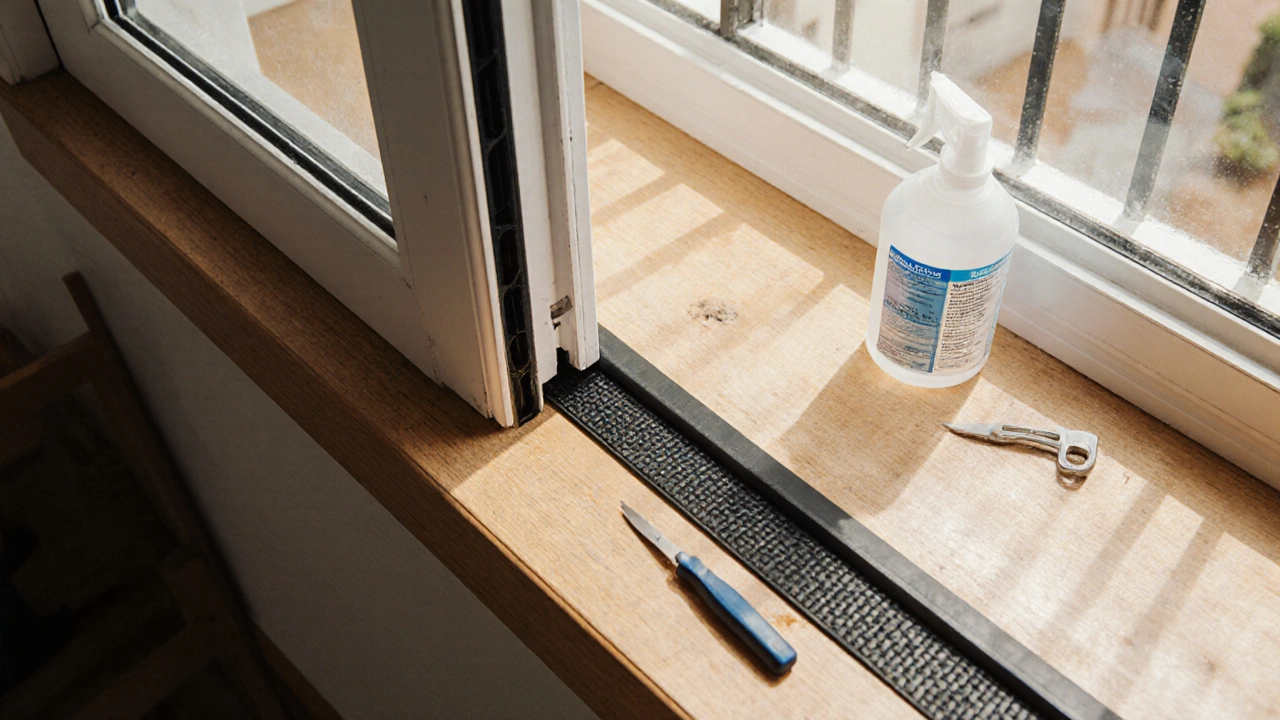 P-Profil-Gummidichtung wird präzise an einer Balkontür angebracht