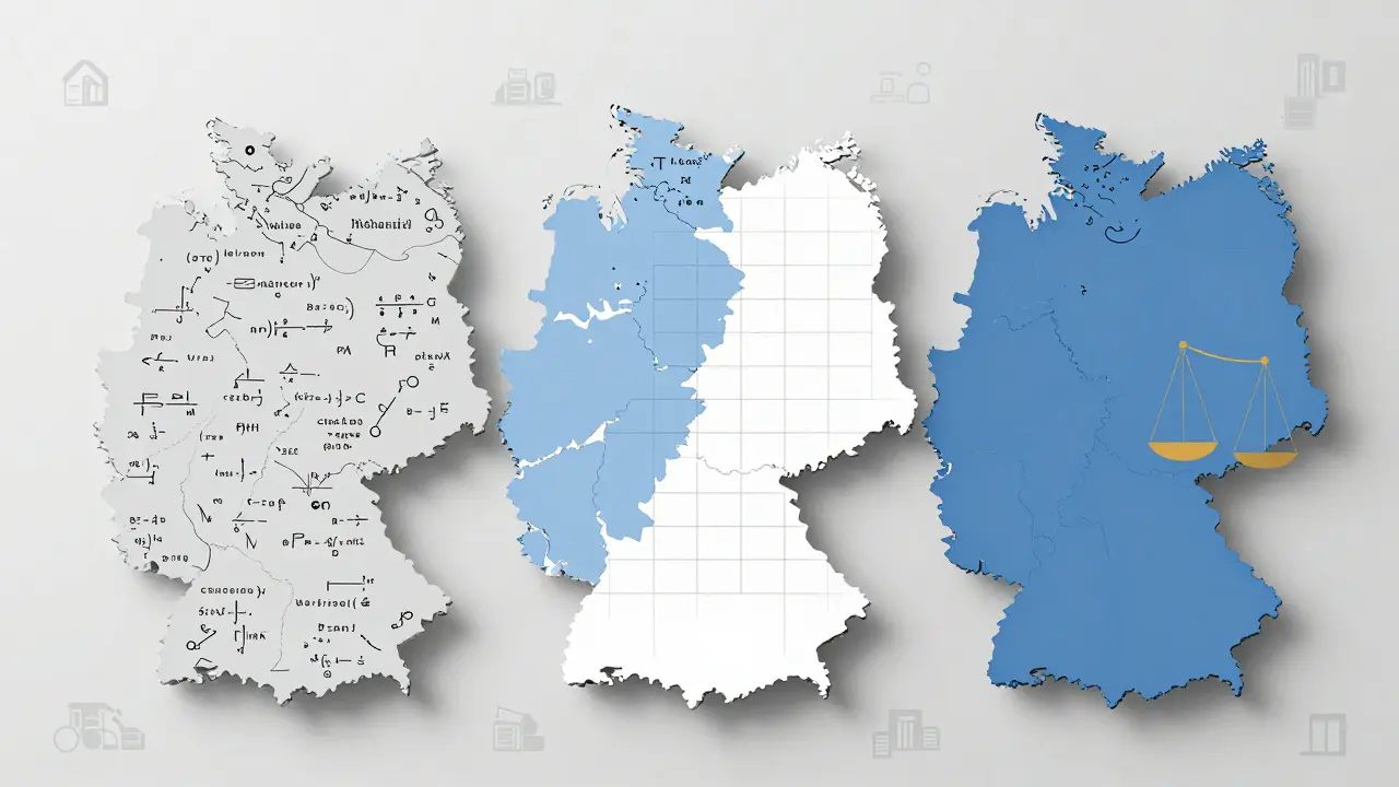 Deutschlandkarte mit unterschiedlichen Grundsteuer-Berechnungsmodellen.