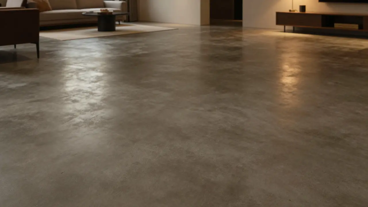 Gepolierter Sichtestrichboden in einem offenen Wohnbereich mit matt versiegelter Oberfläche.