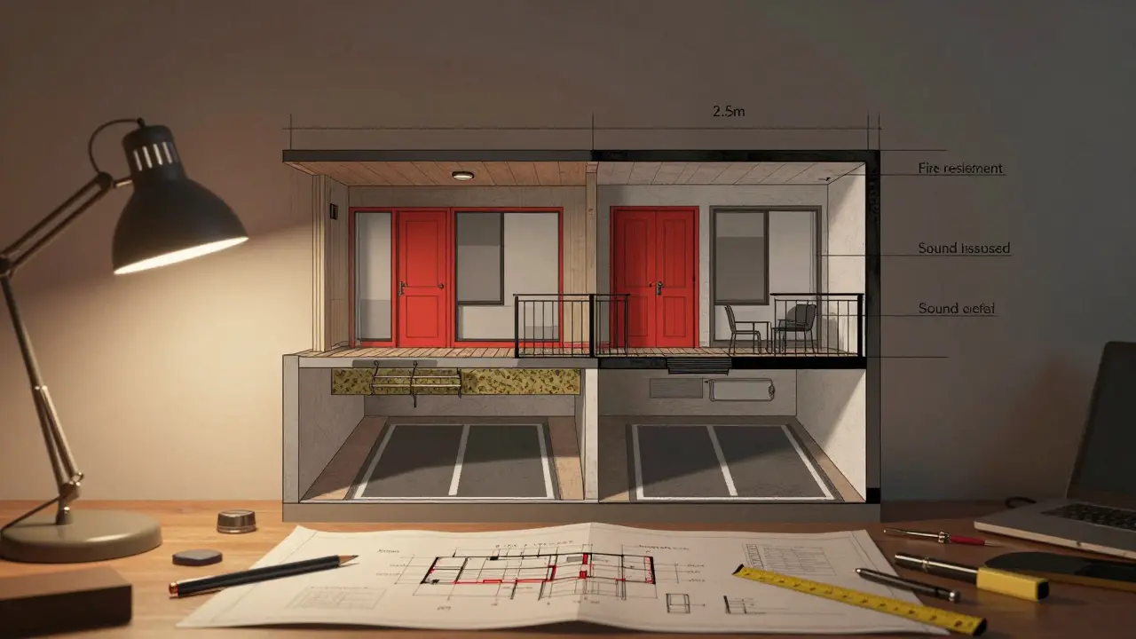 Architektonische Schnittansicht einer Wohnung mit technischen Anforderungen für Büro-Nutzung