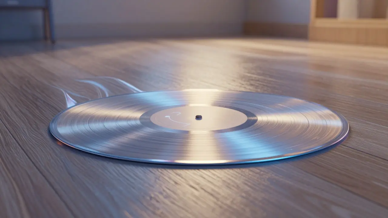 Selbstheilender Vinylboden mit sanft glättenden Wellen und subtilem Lichteffekt.