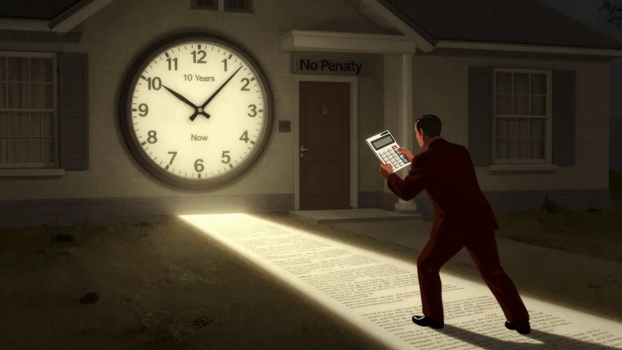 Uhr im Haus mit 10-Jahres-Flagge und Weg zur gebührenfreien Lösung