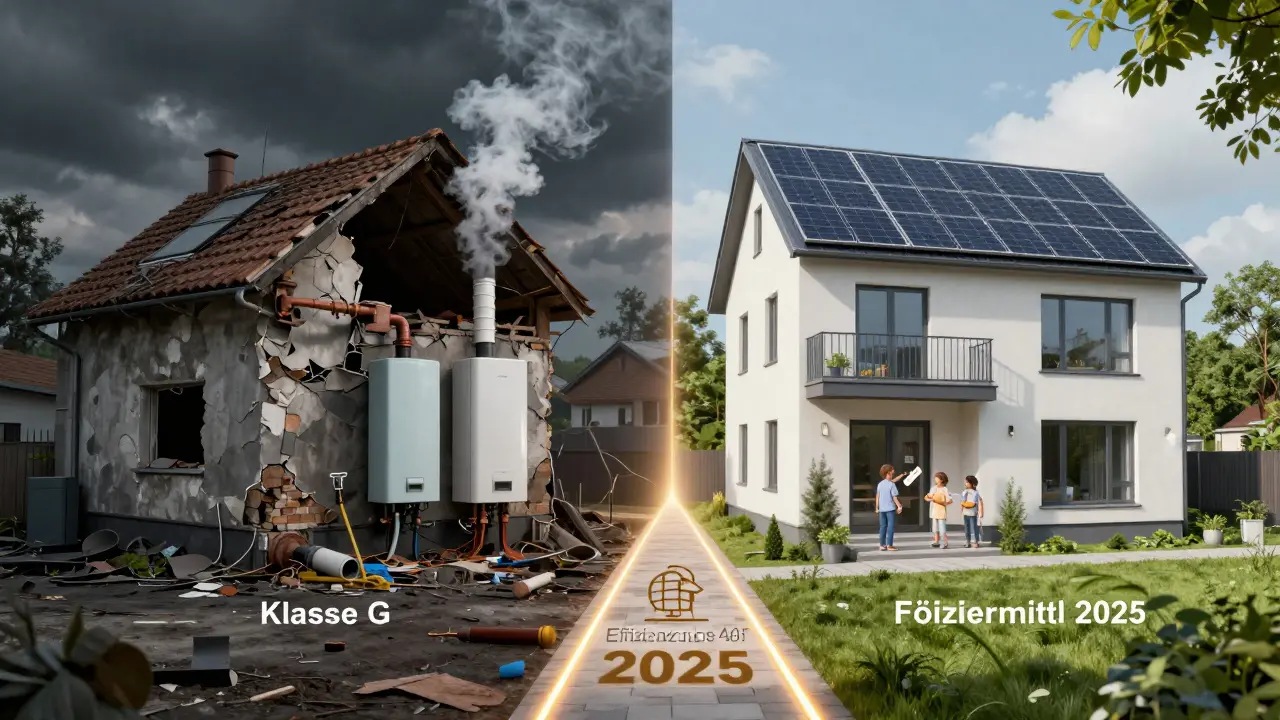 Ein energiearmes Haus wird durch Sanierung in ein effizientes Zuhause verwandelt – vorher und nachher.