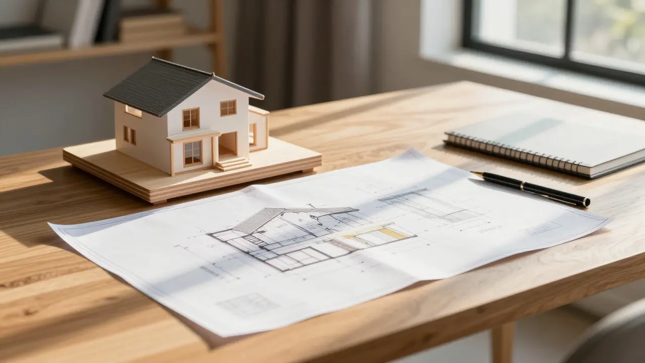 Architektonische Pläne und Unterlagen auf einem Planungstisch