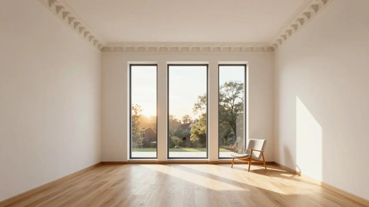 Fertig sanierter Innenraum mit modernen Fenstern und guter Isolierung