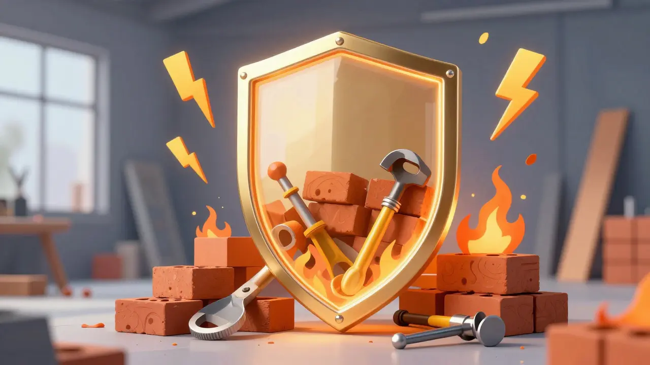 Schutzschild um Baustelle zur Veranschaulichung von Versicherung