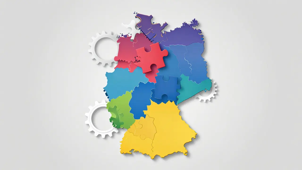 Abstrakte Darstellung der komplexen deutschen Solar-Gesetzgebung pro Bundesland