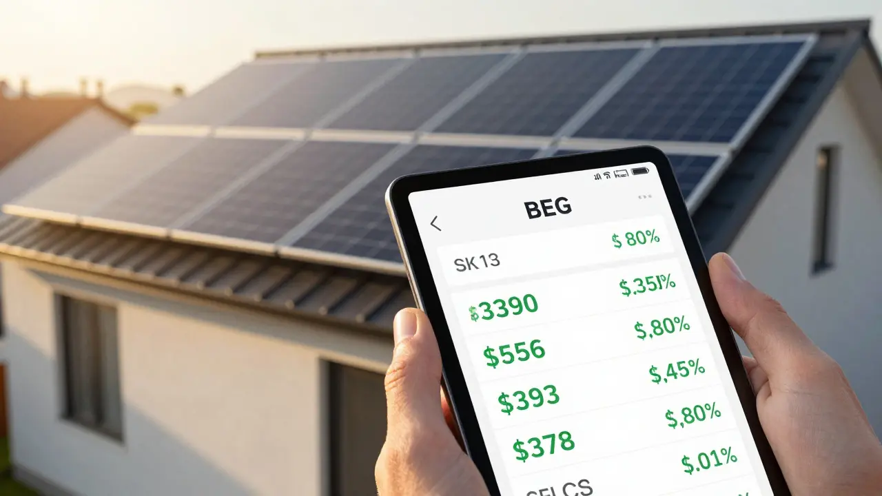 Finanzielle Vorteile einer Solaranlage mit Fördergeldern auf einem Tablet