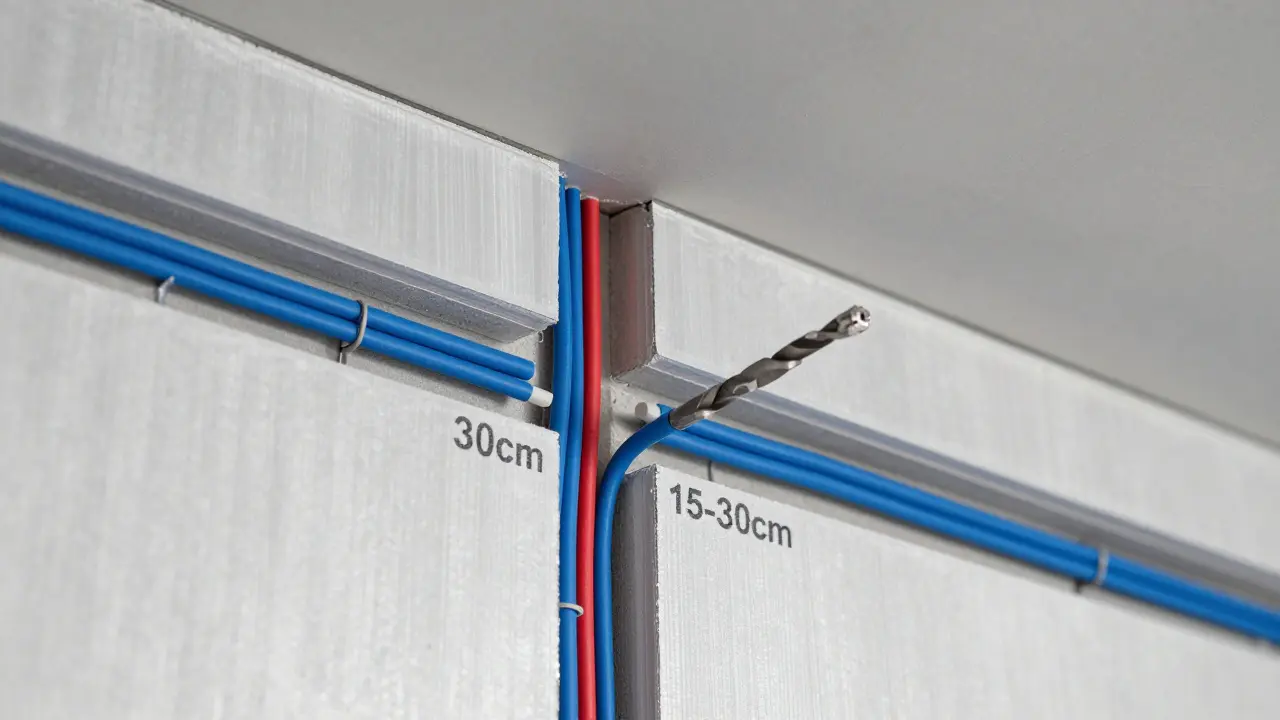 Schnittmodell der Wand zeigt sichere Kabelverlegung in Installationszonen