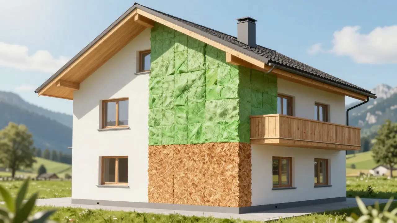 Schnittmodell eines Hauses mit ökologischer Fassadendämmung