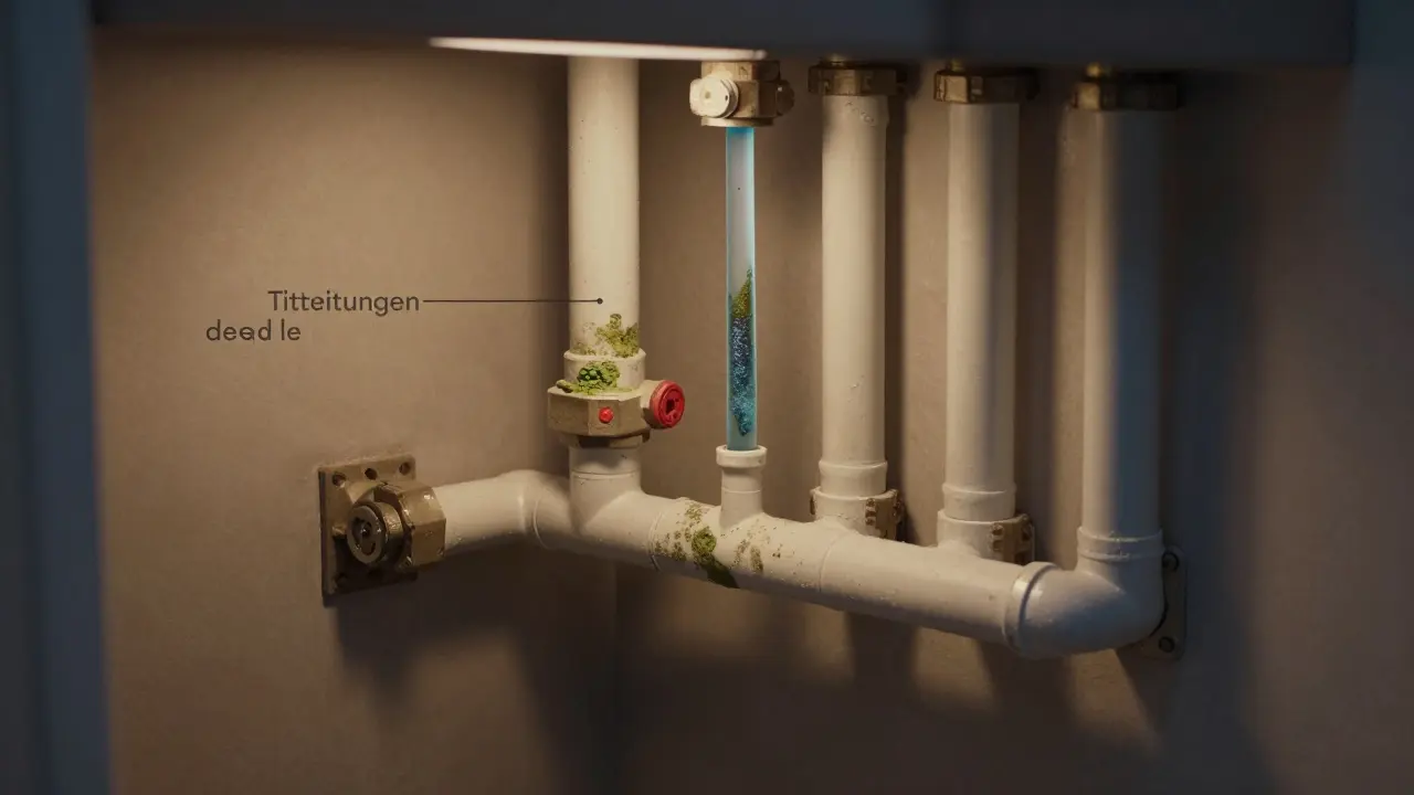 Schnittzeichnung von Wasserrohren mit stehendem Wasser