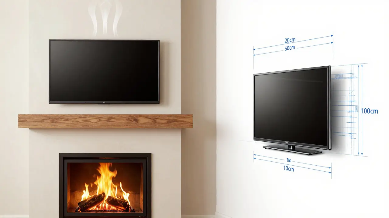 Vergleich der TV-Position über dem Kamin versus sicherer Platzierung an der Wand