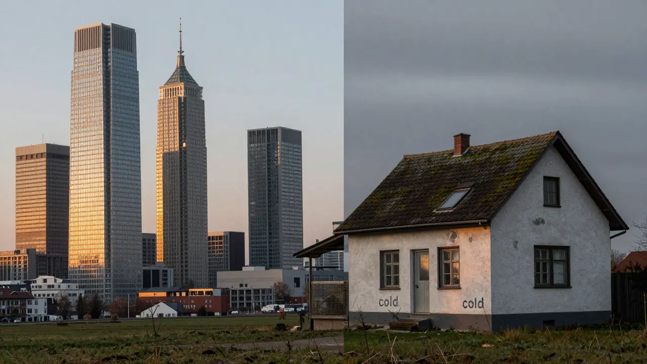 Kontrast zwischen teurem Stadtmarkt und ländlichem Immobilienmarkt