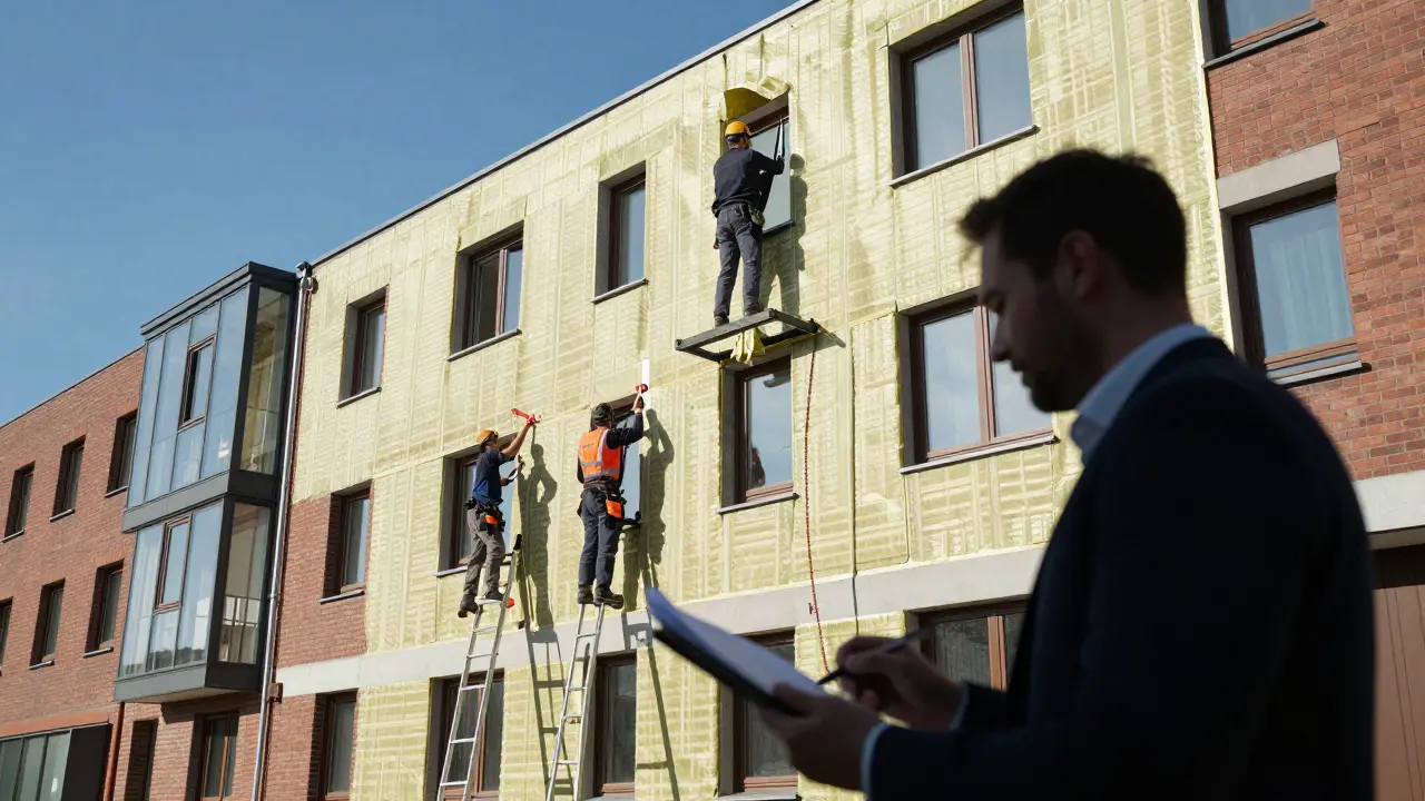 Modernisierung einer Fassade mit Wärmedämmung für Energieeffizienz