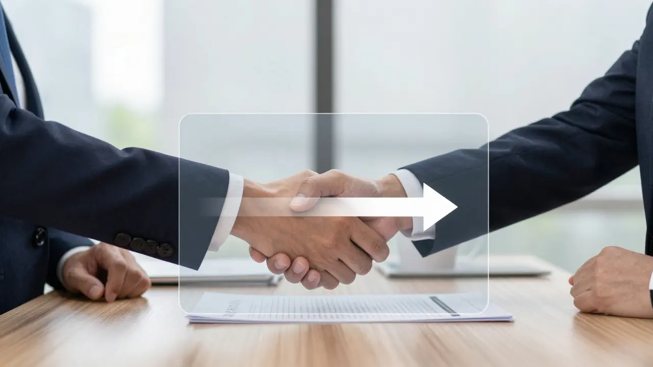 Professionelle Banken-Handschlag über Dokumentenübertragung