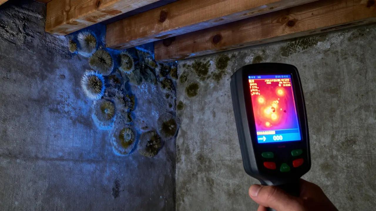 Schimmelpilz im Keller mit Thermokamera-Inspektion