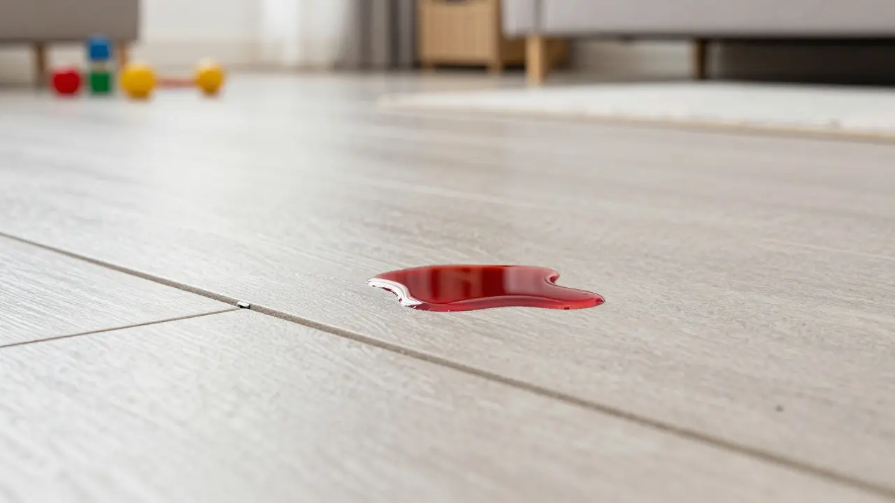 Wasserfester Vinylboden mit verschüttetem Saft