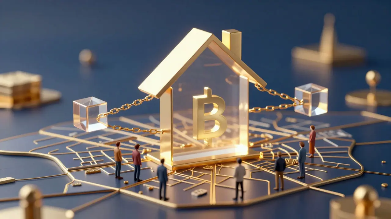 Abstrakte Darstellung von Blockchain-Technologie und Immobilieninvestitionen