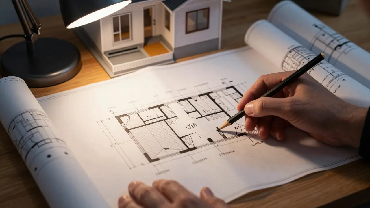 Architektenpläne für Kellerumgestaltung auf dem Tisch