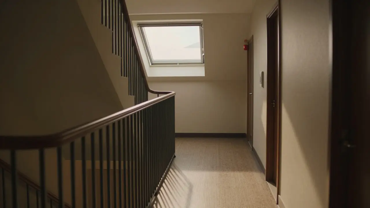 Freier Fluchtweg im Haus mit offenem Dachfenster als Notausstieg