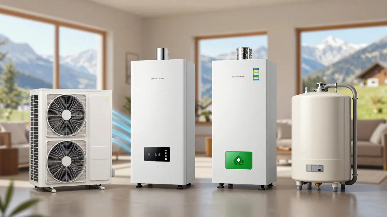Heizungssysteme vergleichen: Gas, Öl, Wärmepumpe, Pellets - Kosten & CO2 im Detail