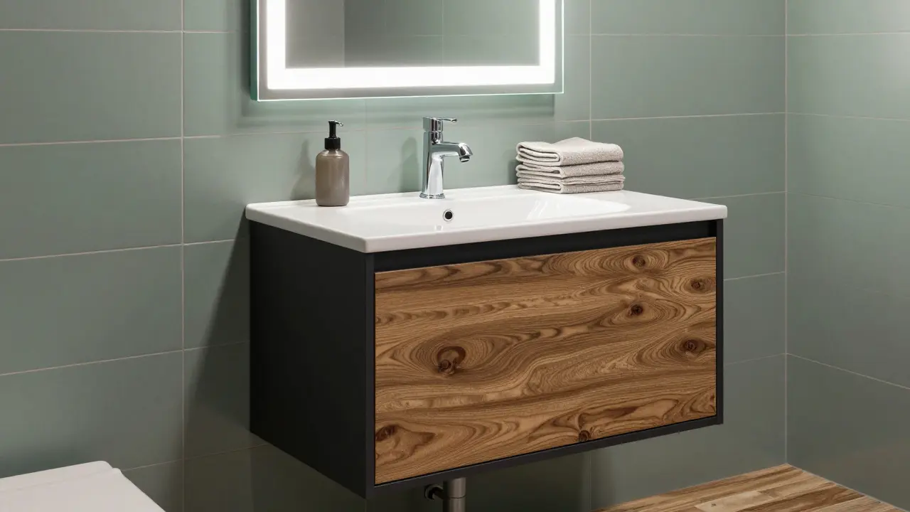 Modernes Bad mit neuen Armaturen und Möbeln
