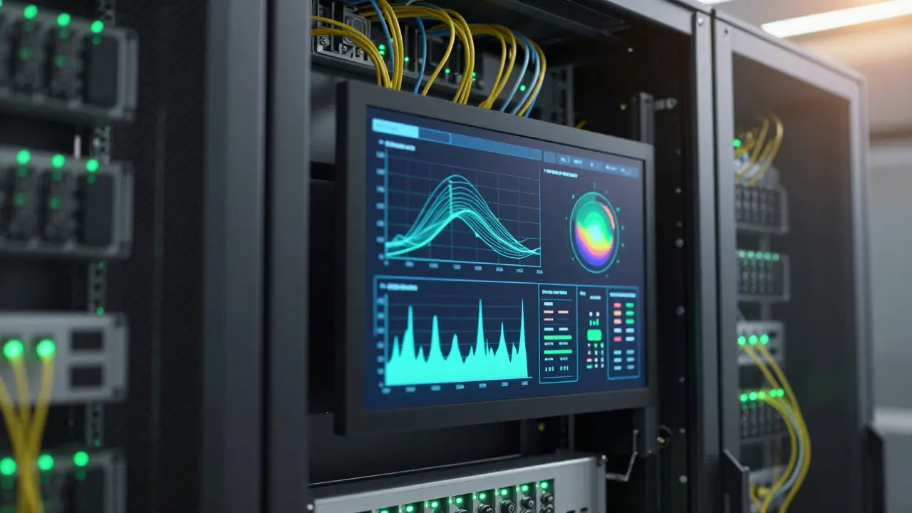 Smart Building Kontrollraum mit IoT-Sensoren und Lichtsignalen