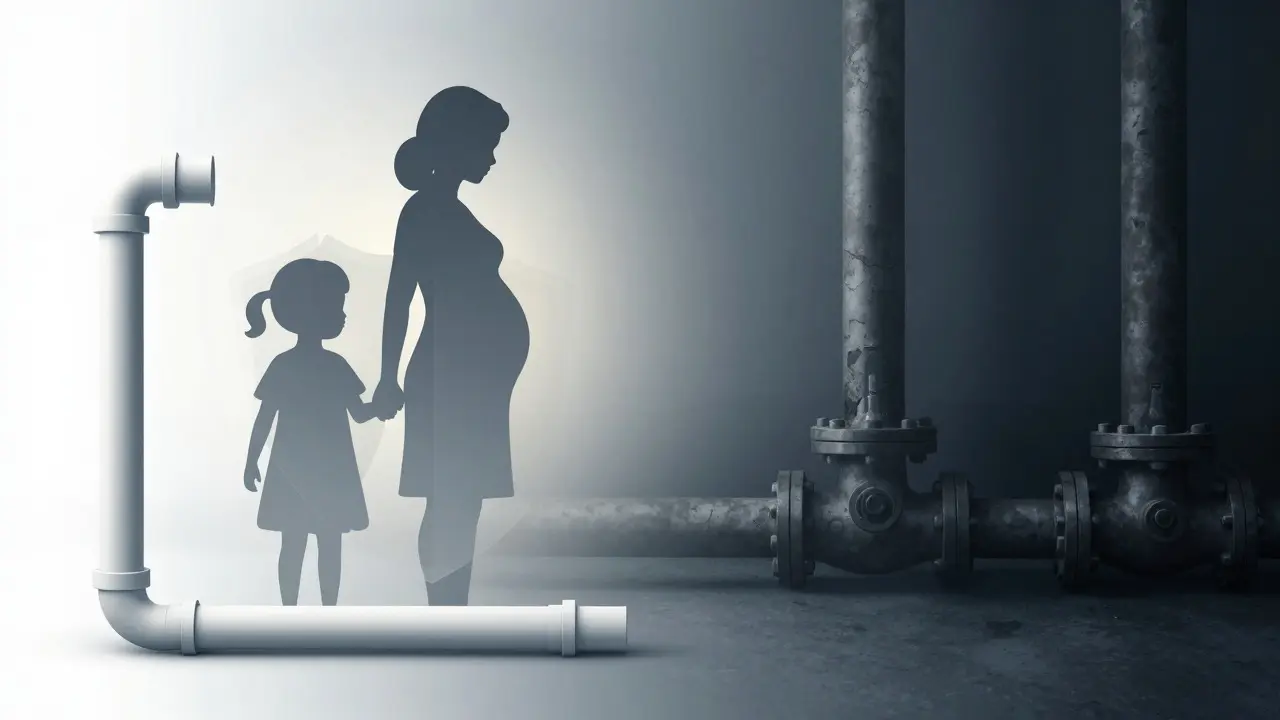 Symbolik: Schutz von Kindern durch moderne Rohrleitungen