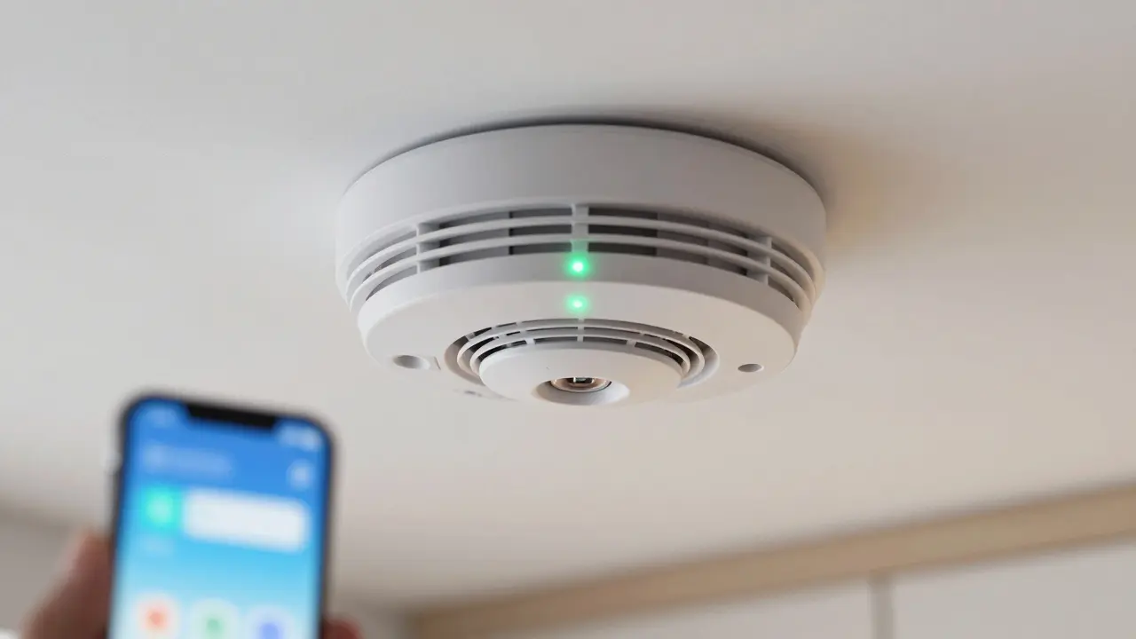 Vernetzte Rauchmelder an der Decke für moderne Brandfrüherkennung