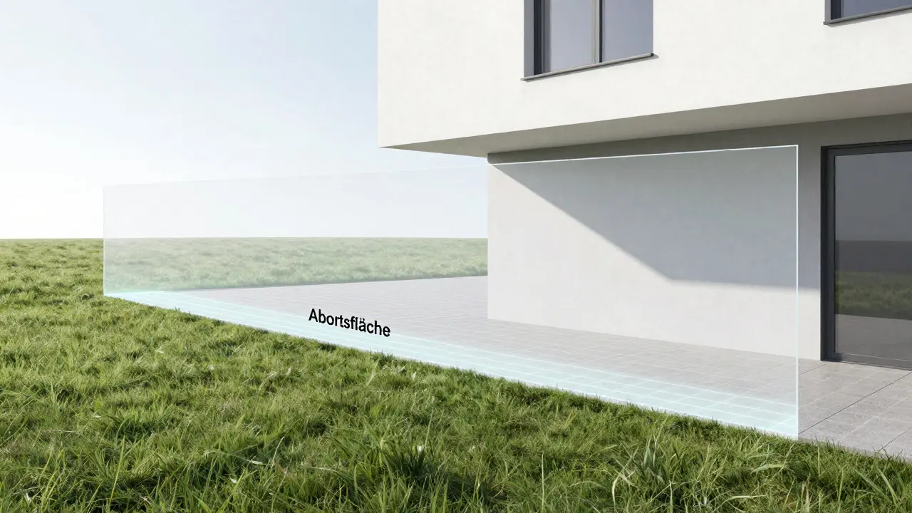 3D-Visualisierung der Abstandsfläche zwischen zwei Grundstücken