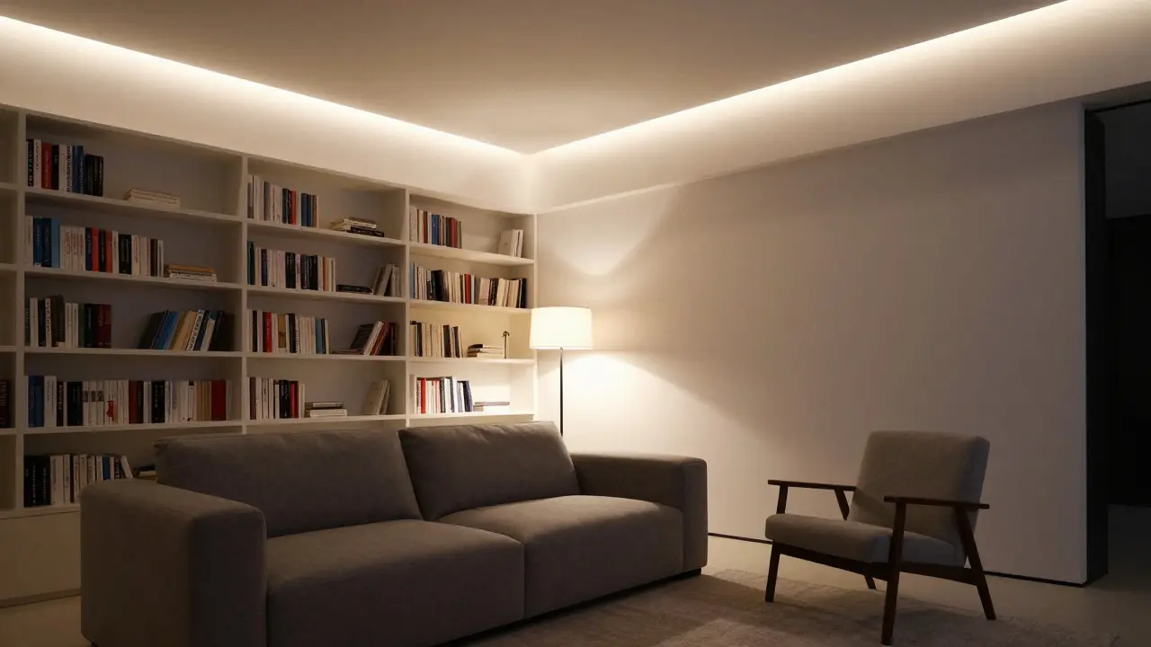 Beleuchtungskonzept Wohnzimmer: Indirektes Licht, Spots & Dimmer richtig kombinieren
