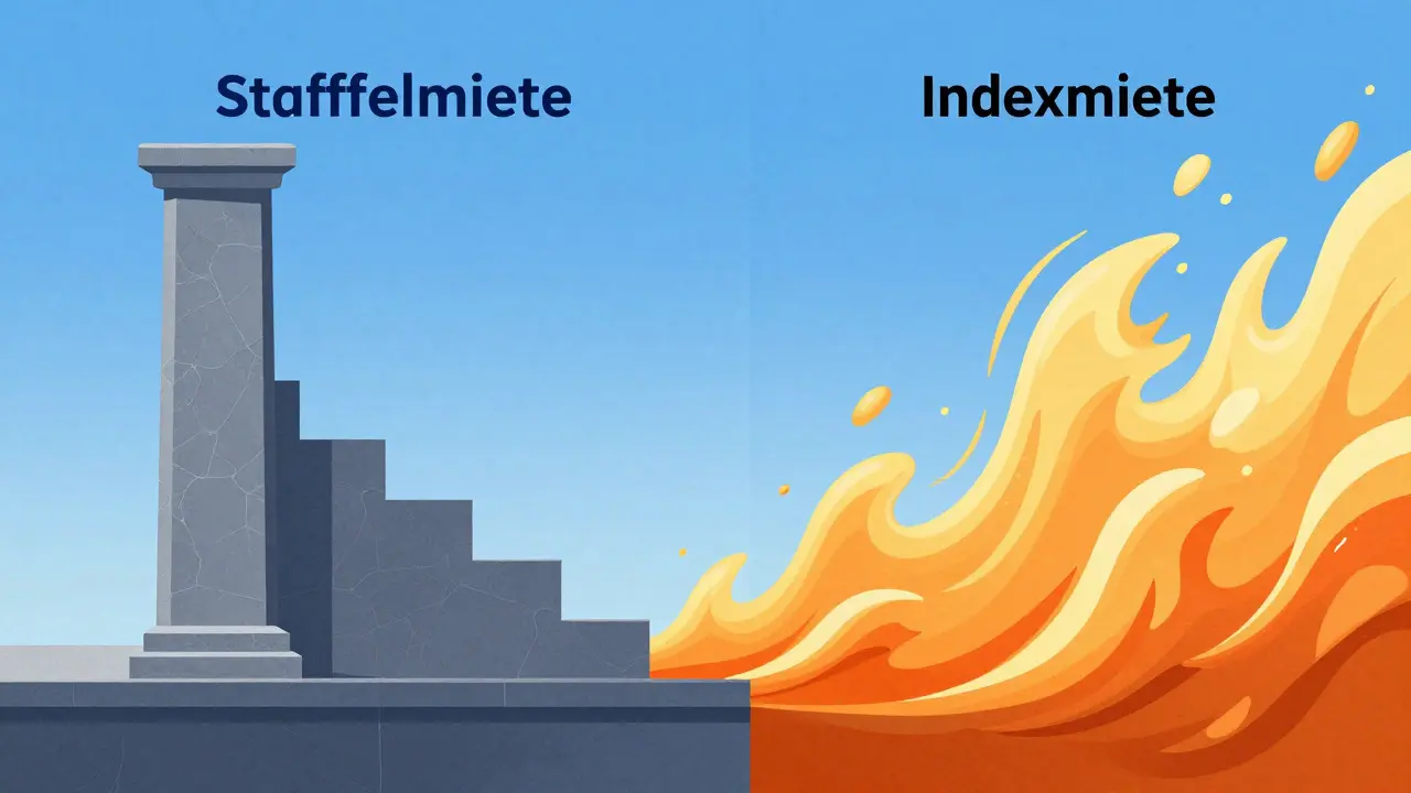 Konzeptionelle Illustration fester Säule und wellenförmiger Inflation im Vergleich