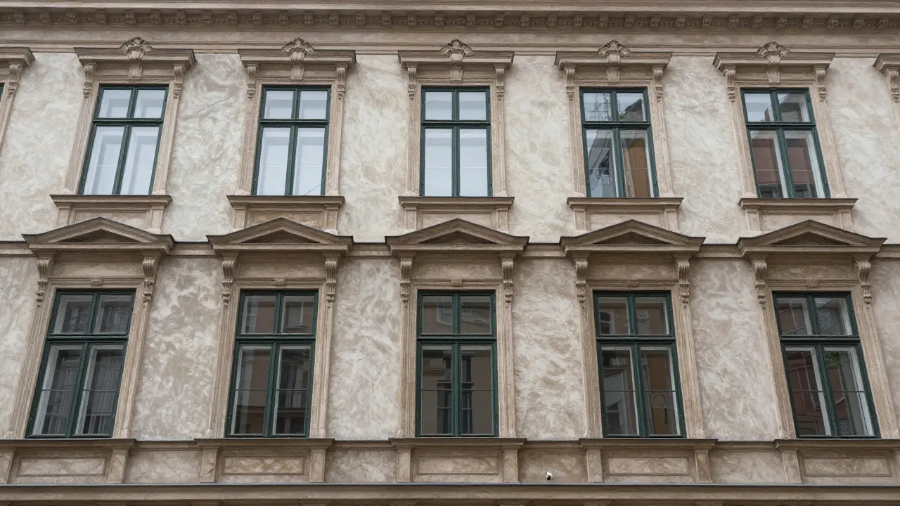 Restaurierte Fassade mit energieeffizienten Denkmalfenstern