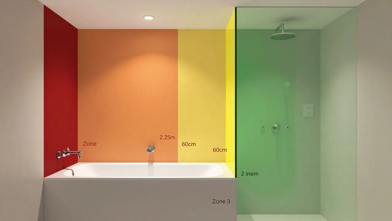Schematische Darstellung der vier Sicherheitszonen im Badezimmer