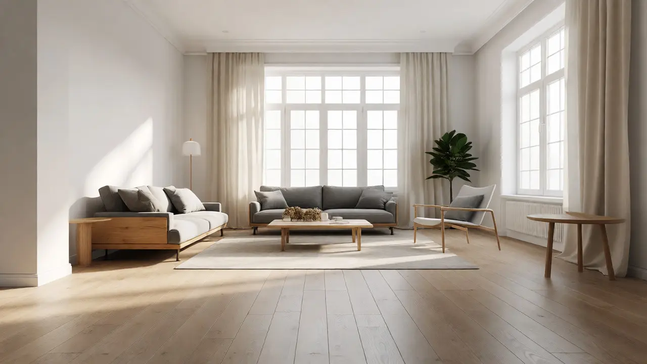 Helles, neutral eingerichtetes Wohnzimmer nach professionellem Home Staging