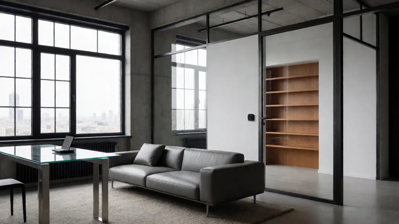 Modernes Loft mit Betonwänden und Glas-Trennwänden