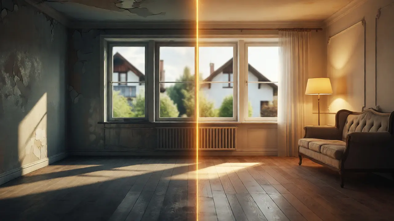 Vergleich eines vernachlässigten und eines gestagten Raums zur Darstellung des ROI