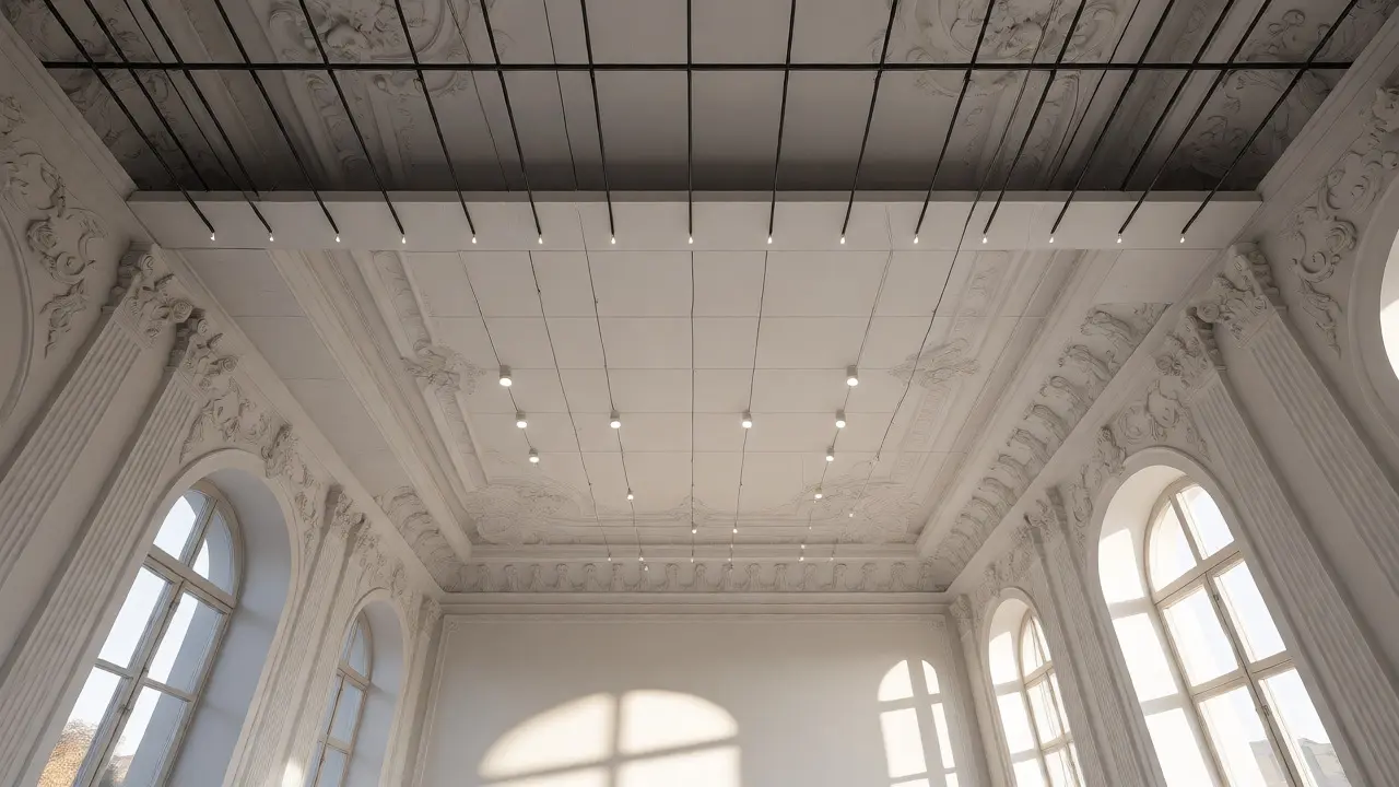 Leitungsführung über abgehängte Decke im Stuckzimmer
