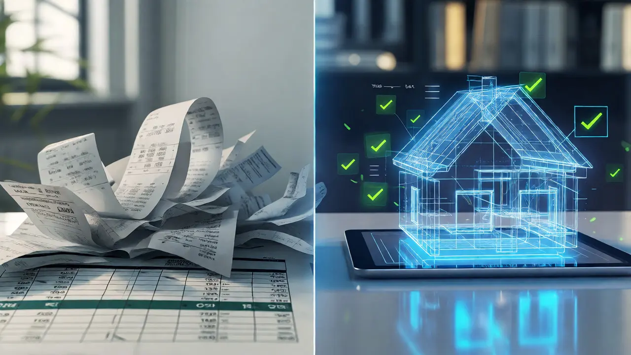 Vergleich von chaotischer Papierkram-Arbeit und präziser BIM-Technologie