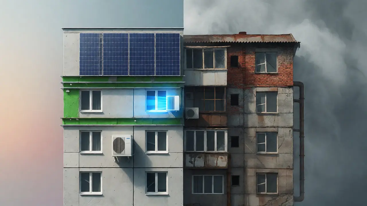 Vergleich von saniertem Energieeffizienz-Haus und altem Bestand